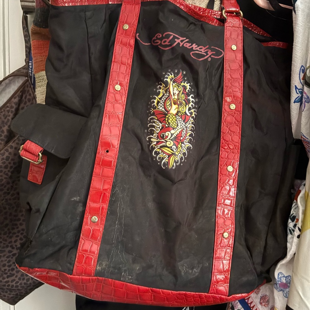 Ed Hardy Black Tote with Red Croc Straps